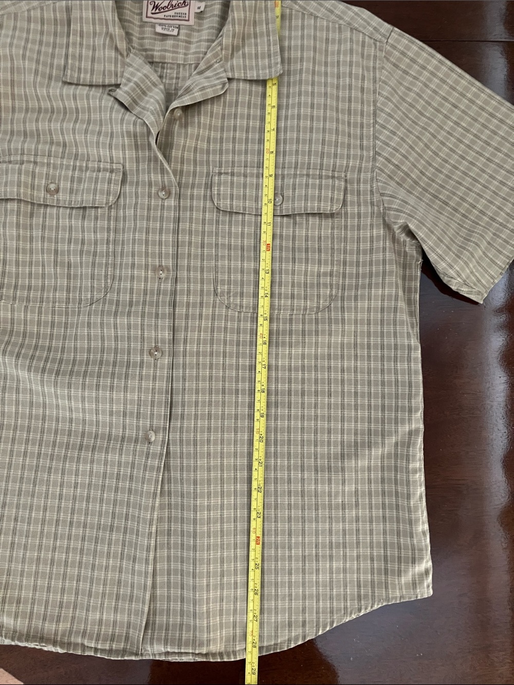 Vintage Woolrich Plaid Camp Short Sleeve Shirt Tan 100 % Cotton Large - Picture 8 of 10
